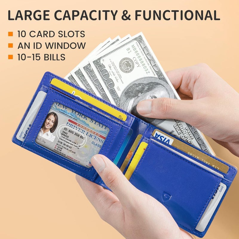 GSOIAX محفظة الرقيقة للرجال، مزودة بحماية ضد تقنية RFID، تصميم مزدوج الأجزاء، جيب أمامي، تحتوي على حامل لبطاقات الائتمان، باللونين الأزرق والأسود، رفيعة الوزن، مع صندوق هدايا. - Image 3