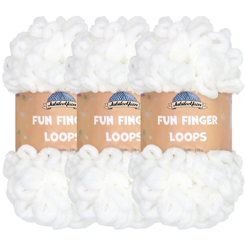 BambooMN خيوط جوبيل يارن حلقات الأصابع الممتعة 100 جرام خيوط بوليستر عملاقة بيضاء 3 خيوط