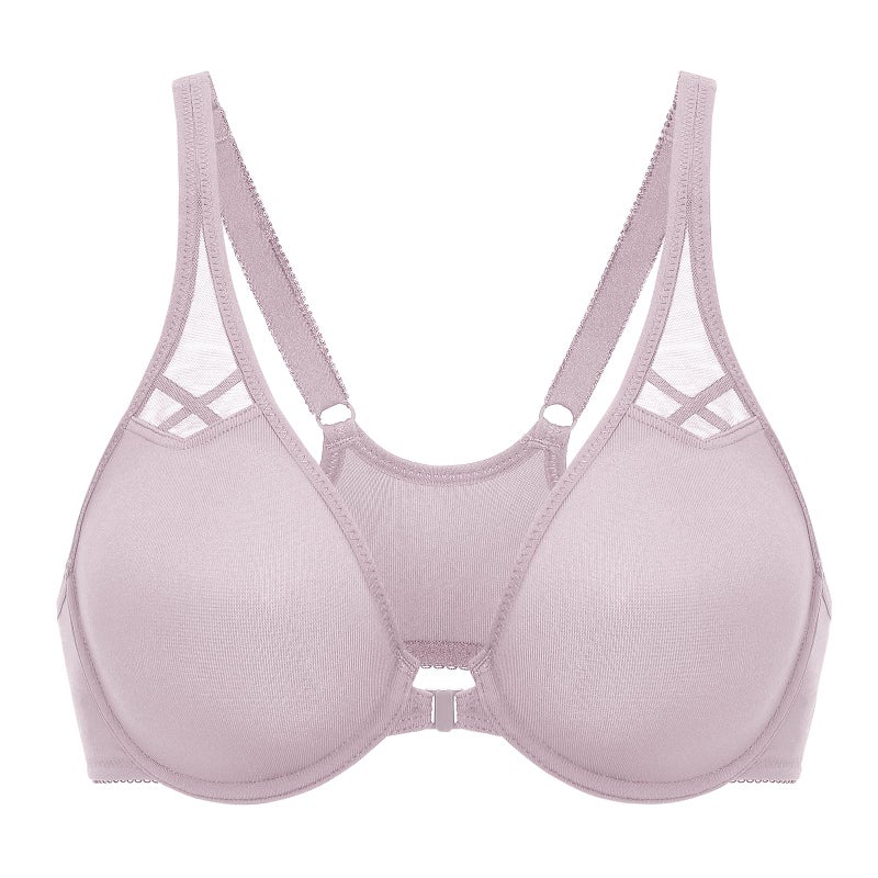 DELIMIRA Women's Front Closure Racerback Bras Plus Size Full Coverage Supportive Underwire Plunge Unlined Bra Mauve Shadows 38DD - Image 3