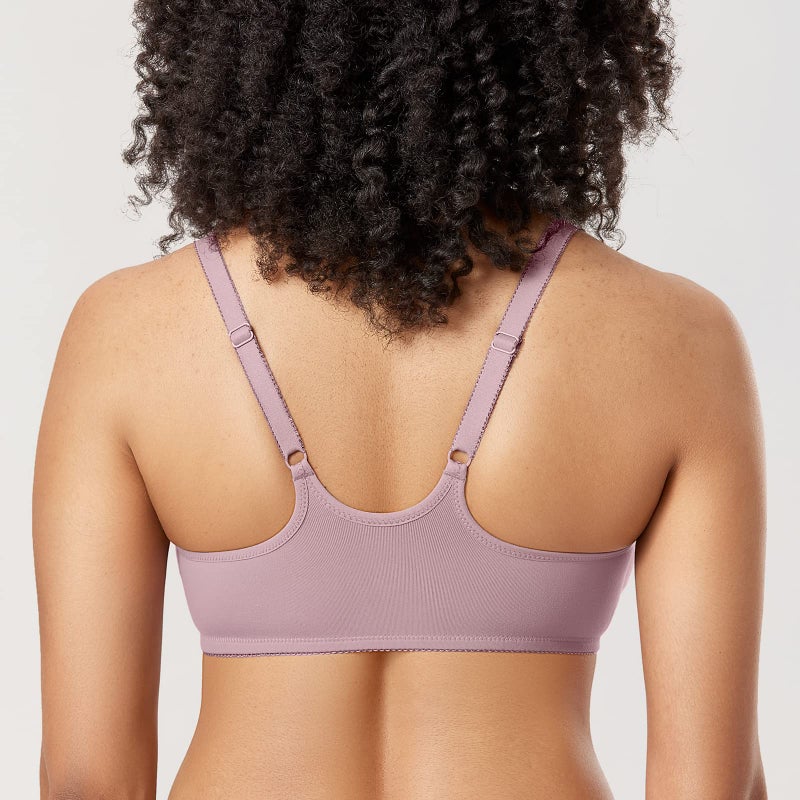 DELIMIRA Women's Front Closure Racerback Bras Plus Size Full Coverage Supportive Underwire Plunge Unlined Bra Mauve Shadows 38DD - Image 2
