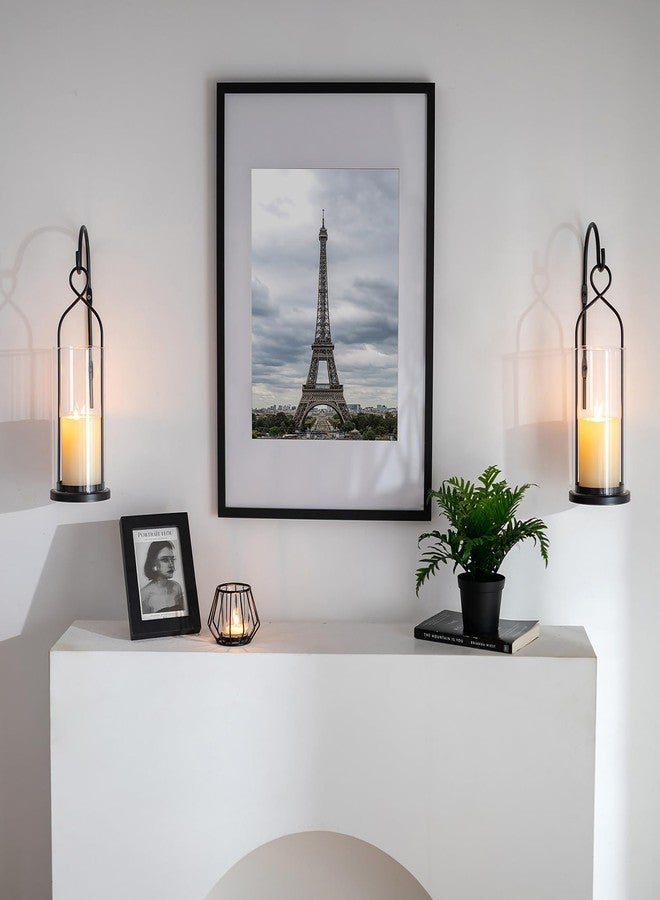 Walasis Wall Candle Holder Set of 2: Black Metal Modern Hurricane Candle Lantern Decoration for Outdoor - Minimalist Candle Sconces Wall Decor for Bedroom Hallway Bedide TV - Image 2