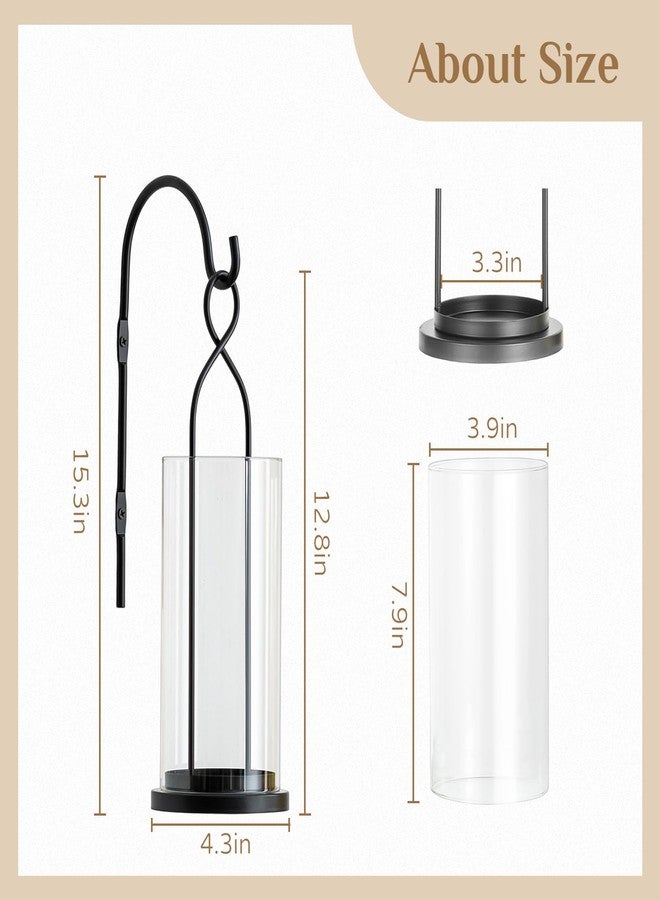 Walasis Wall Candle Holder Set of 2: Black Metal Modern Hurricane Candle Lantern Decoration for Outdoor - Minimalist Candle Sconces Wall Decor for Bedroom Hallway Bedide TV - Image 3