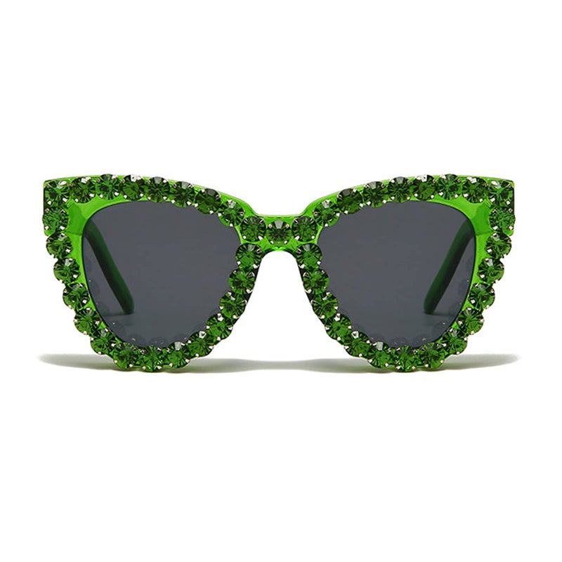 willochra Luxury cute Colorful Diamond Women Party Rhinestone Cat Eyes Gradient Candy Sun glasses Shades for women sun protection (green) - Image 1