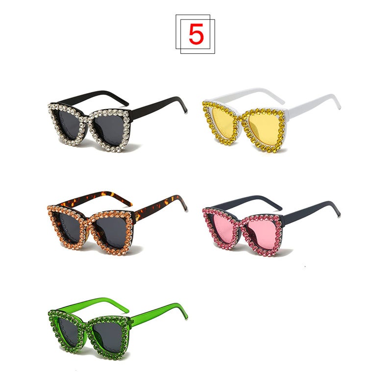 willochra Luxury cute Colorful Diamond Women Party Rhinestone Cat Eyes Gradient Candy Sun glasses Shades for women sun protection (green) - Image 3
