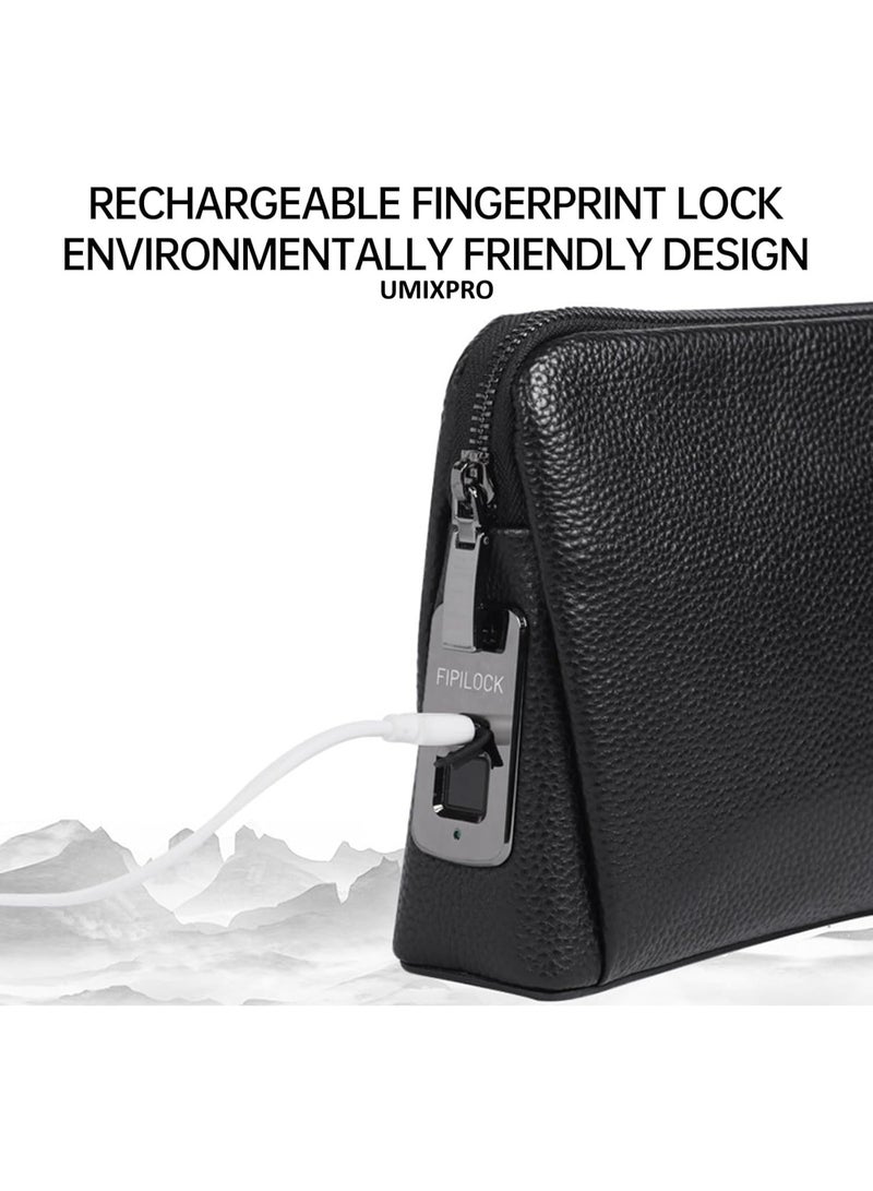 UMIXPRO Smart Fingerprint Leather Wallet for Men, Zipper Clutch with Anti-Theft Lock, Black - Image 5