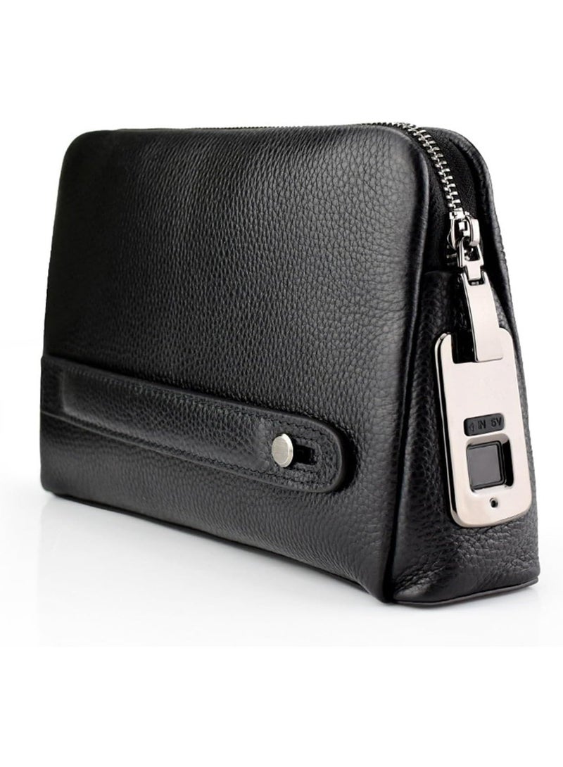 UMIXPRO Smart Fingerprint Leather Wallet for Men, Zipper Clutch with Anti-Theft Lock, Black - Image 1