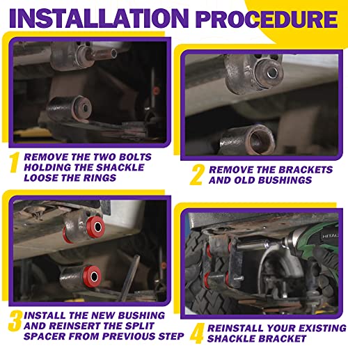 HOWBOW Club Car DS Front & Rear Leaf Spring Bushing Kit, Golf Cart Leaf Spring Polyurethane Bushing and Sleeves for 1981-Up DS, Upgraded Red GolfCart Suspension Shackle Parts OE Replaces 1012303 1015583 - Image 4