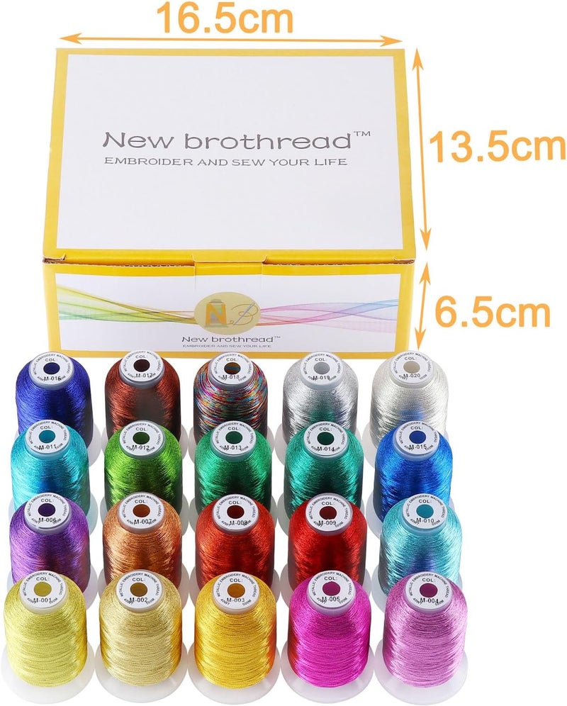 New brothread 20 Assorted Colors Metallic Embroidery Machine Thread Kit 500M (550Y) Each Spool for Computerized Embroidery and Decorative Sewing - Image 3