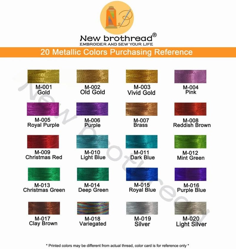 New brothread 20 Assorted Colors Metallic Embroidery Machine Thread Kit 500M (550Y) Each Spool for Computerized Embroidery and Decorative Sewing - Image 5