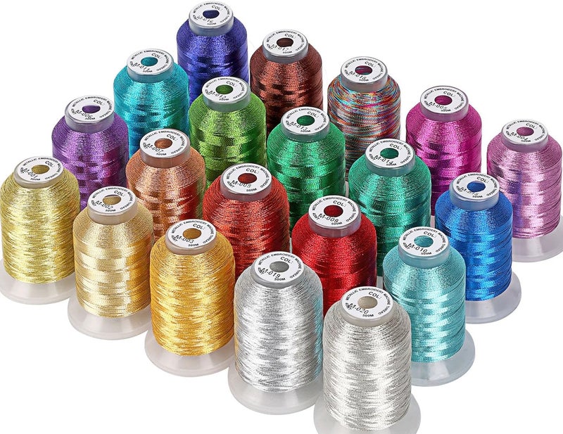 New brothread 20 Assorted Colors Metallic Embroidery Machine Thread Kit 500M (550Y) Each Spool for Computerized Embroidery and Decorative Sewing - Image 1