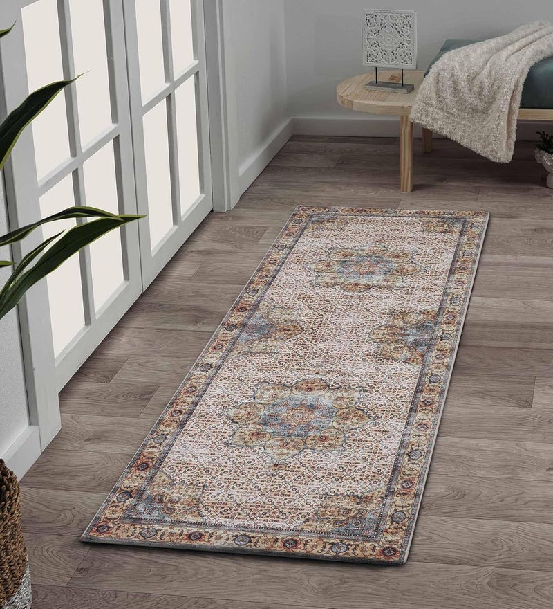 Obsessions Polyester Classical Bedside Runner Beige and Cream 60x150 cm - Image 1