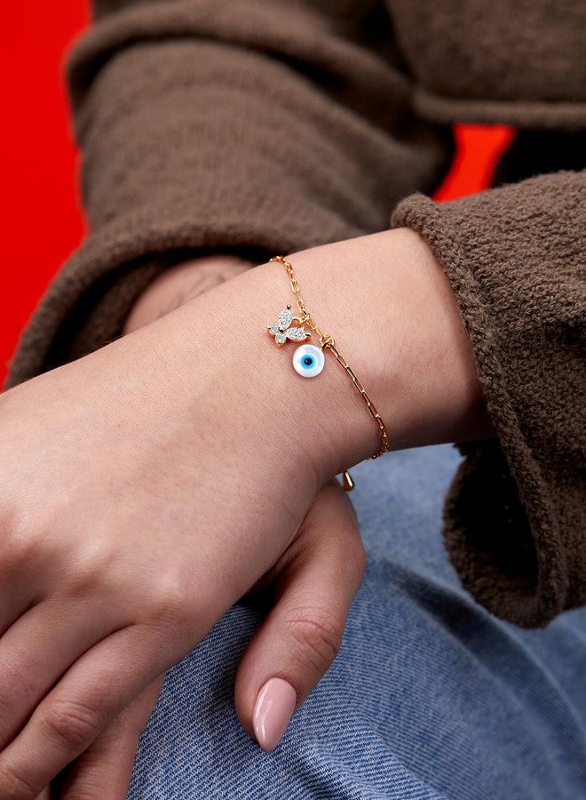 مينوتيا سوار مينوتيا الدائري بتصميم عين الحسد، مزين بفراشة زركون متدلية، مطلي بالذهب، للنساء والفتيات MNT0373RD_G - Image 4