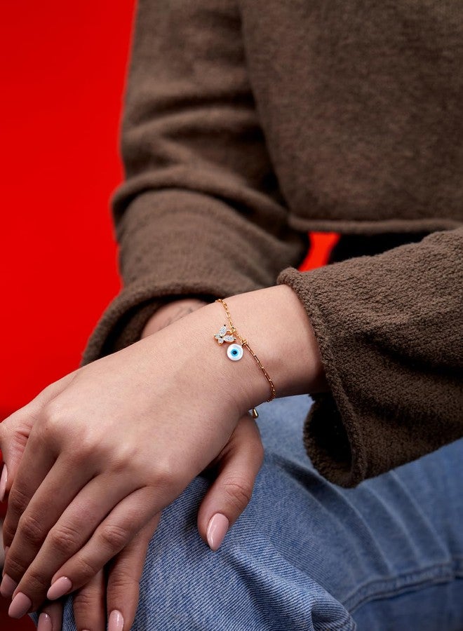 مينوتيا سوار مينوتيا الدائري بتصميم عين الحسد، مزين بفراشة زركون متدلية، مطلي بالذهب، للنساء والفتيات MNT0373RD_G - Image 5