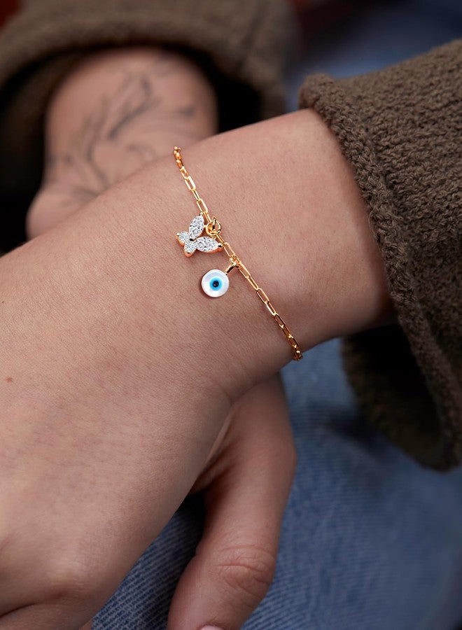 مينوتيا سوار مينوتيا الدائري بتصميم عين الحسد، مزين بفراشة زركون متدلية، مطلي بالذهب، للنساء والفتيات MNT0373RD_G - Image 3
