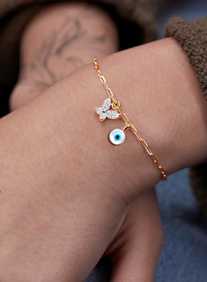 مينوتيا سوار مينوتيا الدائري بتصميم عين الحسد، مزين بفراشة زركون متدلية، مطلي بالذهب، للنساء والفتيات MNT0373RD_G - Image 2