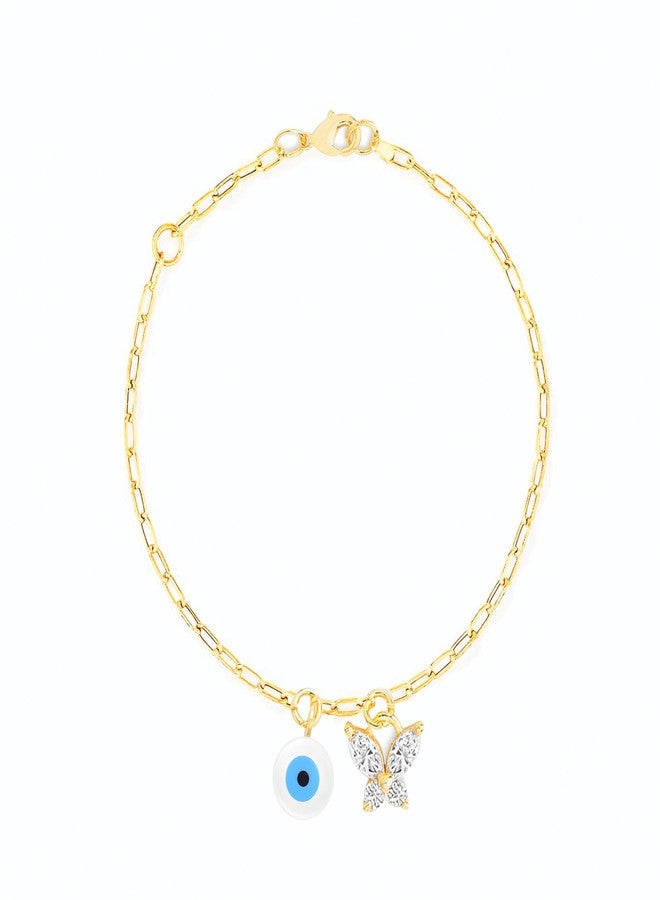 مينوتيا سوار مينوتيا الدائري بتصميم عين الحسد، مزين بفراشة زركون متدلية، مطلي بالذهب، للنساء والفتيات MNT0373RD_G - Image 1