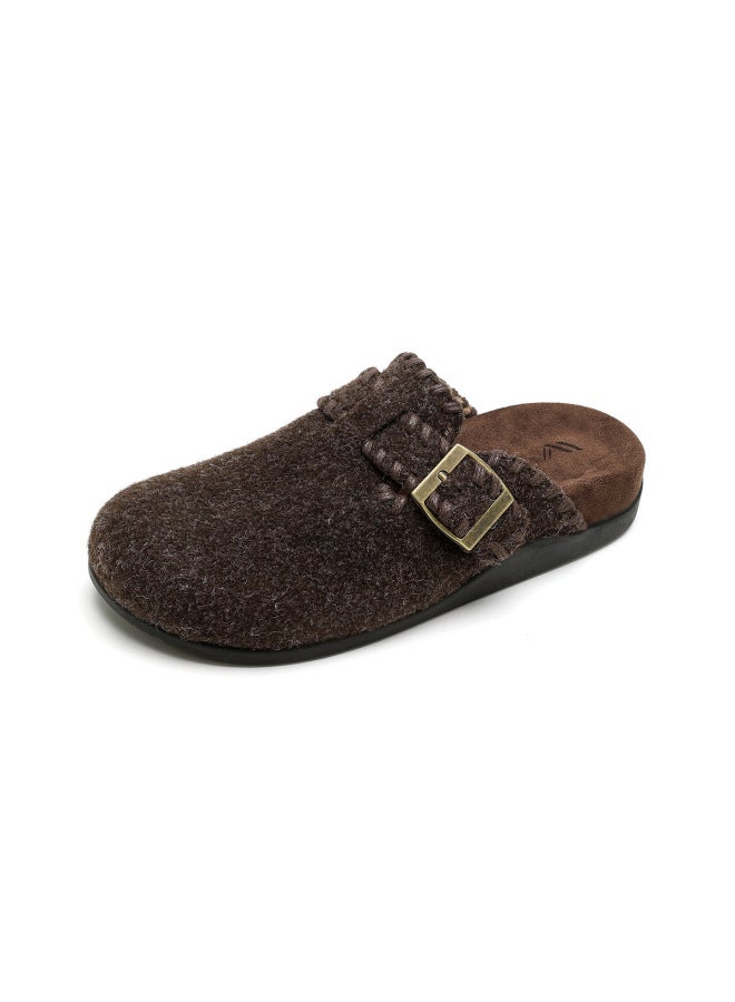 Genuine Leather Birkenstock Shoes For Women, Thick-soled Plush Slip-on Lazy Birkenstock Shoes, High-end Closed-toe Half-slippers For Women, Autumn And Winter