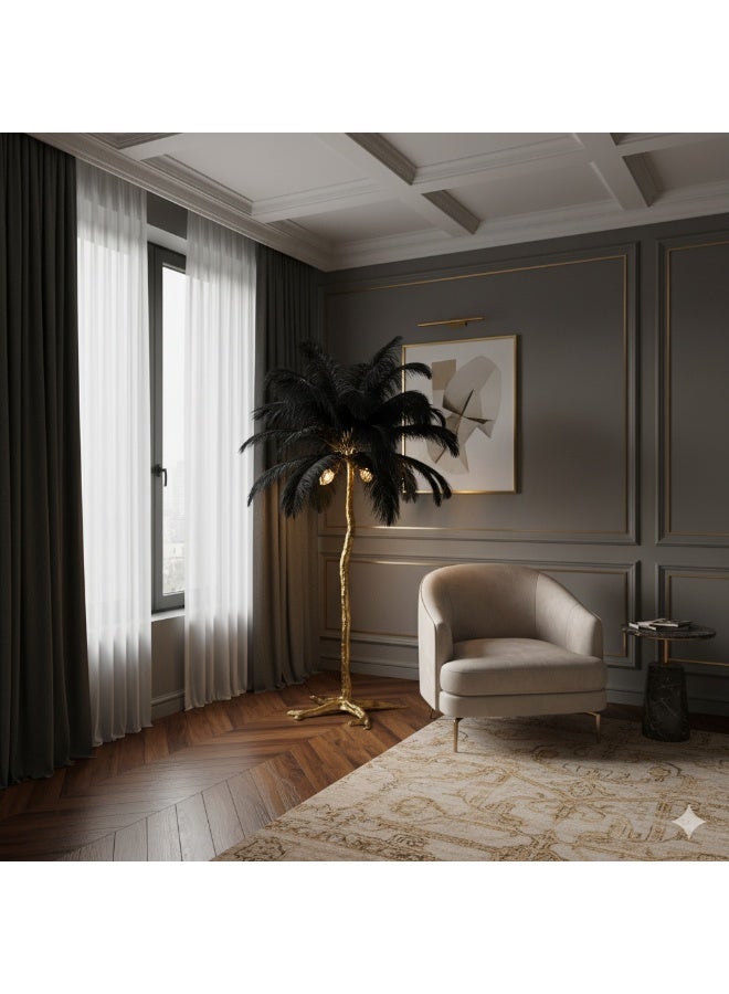 هامر أباجورة موردن أرضية ريش اسود  قطر 120سم - Image 1