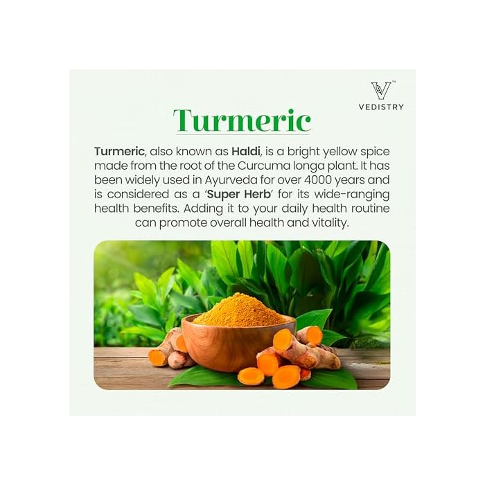 Vedistry Turmeric Tablets with Curcumin & Long Pepper for Enhanced Benefits and Absorption, Herbal Curcumin Supplement for Joint Support & Immune System Support, Vegan Haldi Tablets- 60 Tablets - Image 2