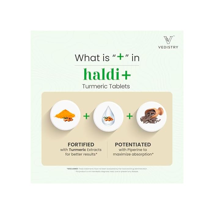 Vedistry Turmeric Tablets with Curcumin & Long Pepper for Enhanced Benefits and Absorption, Herbal Curcumin Supplement for Joint Support & Immune System Support, Vegan Haldi Tablets- 60 Tablets - Image 4