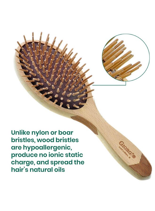 جورجيو فرشاة شعر خشبية صديقة للبيئة - فرشاة كبيرة لفك التشابك وفرشاة نمو الشعر للشعر الكثيف أو الطويل - فرشاة شعر مجداف بيضاوية مصنوعة من خشب الزان المضاد للكهرباء الساكنة، وسادة تدليك من السيليكون - Image 2
