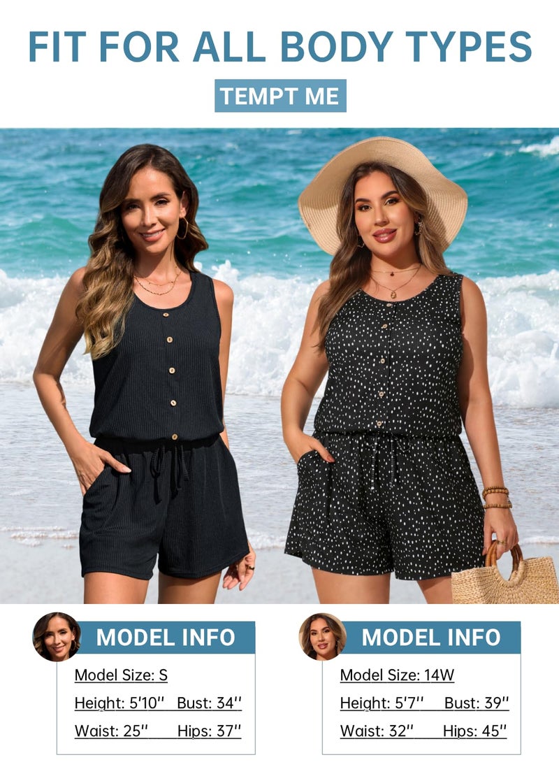 Tempt Me Women Romper Swimsuit - Plus Size One Piece Bathing Suit with Shorts Modest Boyleg Swim with Pockets 2025 Black Dot 18W - Image 5