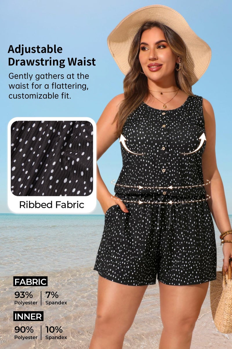 Tempt Me Women Romper Swimsuit - Plus Size One Piece Bathing Suit with Shorts Modest Boyleg Swim with Pockets 2025 Black Dot 18W - Image 3