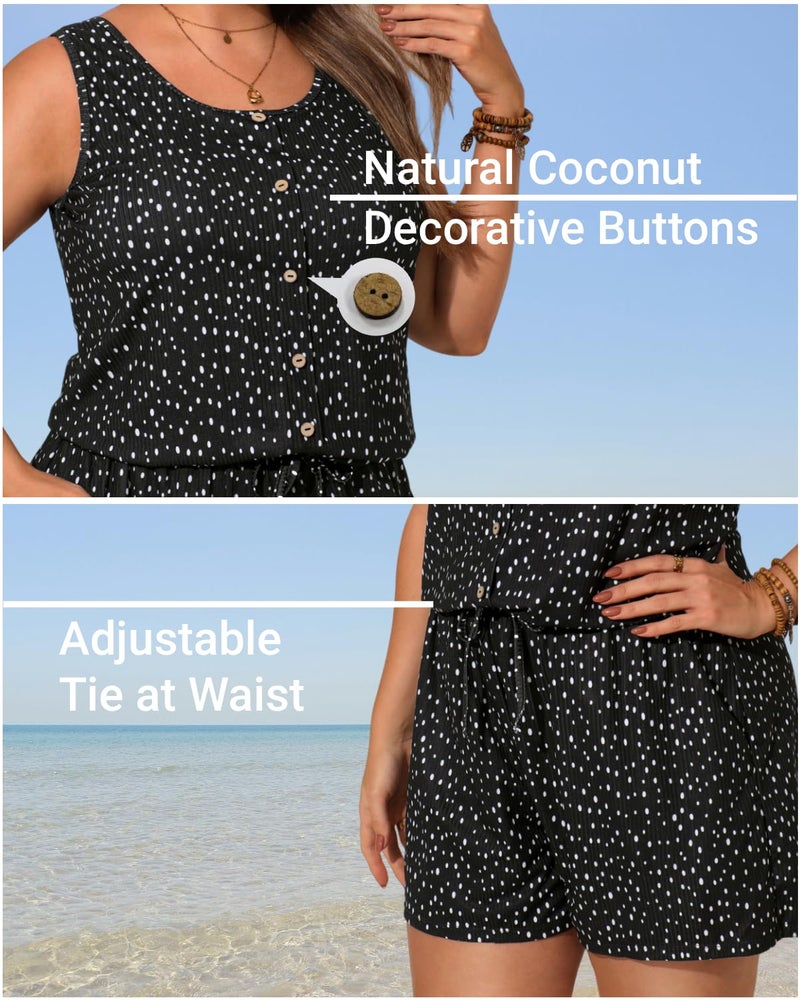 Tempt Me Women Romper Swimsuit - Plus Size One Piece Bathing Suit with Shorts Modest Boyleg Swim with Pockets 2025 Black Dot 18W - Image 4