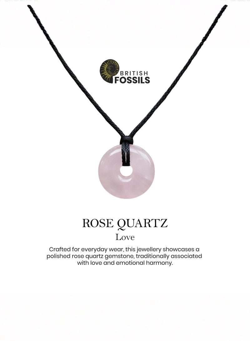 British Fossils Donut Pendant 6Mm Rose Quartz Necklace - Image 4