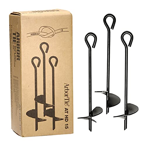 DeepRoot ArborTie Heavy-Duty Ground Anchoring Kit for Tree Support, Includes Three 10’ ArborTie Green and Three 15” Steel Eye Earth Anchors, Versatile Tree Stake Kit, Landscaping Stakes (AT HD15) - Image 1