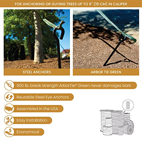 DeepRoot ArborTie Heavy-Duty Ground Anchoring Kit for Tree Support, Includes Three 10’ ArborTie Green and Three 15” Steel Eye Earth Anchors, Versatile Tree Stake Kit, Landscaping Stakes (AT HD15) - Image 4