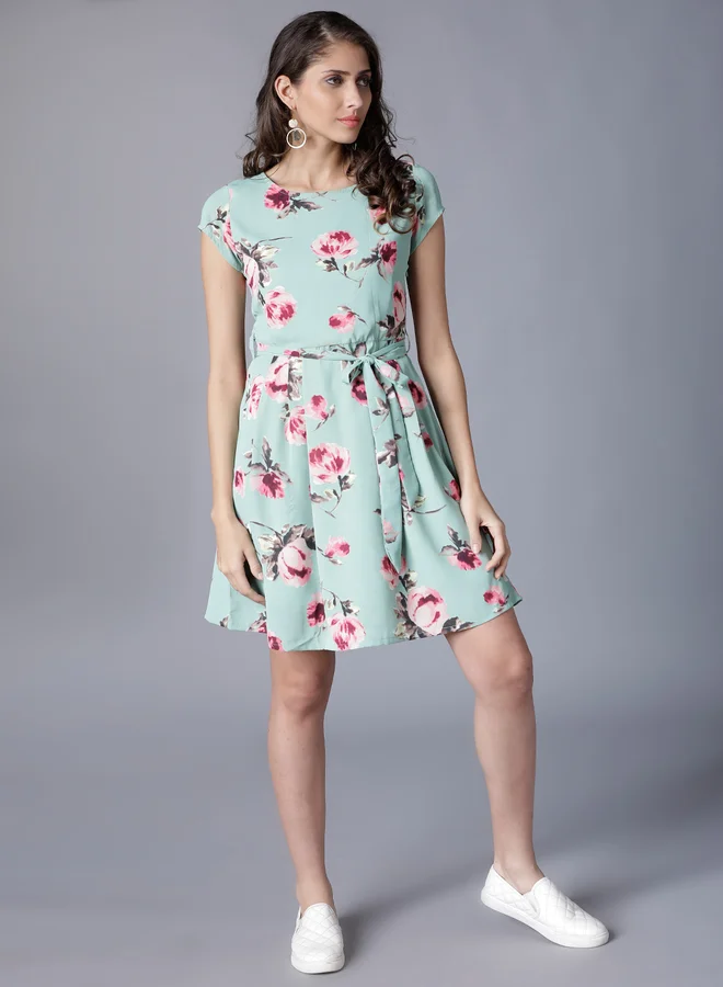 Tokyo Talkies Tokyo Talkies All-Over Floral Print Round Neck Mini Dress