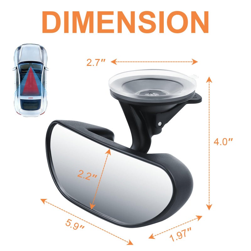 GES Rear View Mirror - 360 Degree Adjustable, Strengthen Suction Cup for Car - 5.9 x 2.2Inch - Black - Image 2