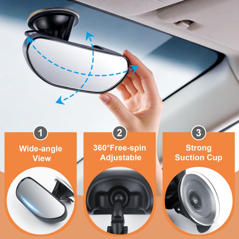 GES Rear View Mirror - 360 Degree Adjustable, Strengthen Suction Cup for Car - 5.9 x 2.2Inch - Black - Image 4