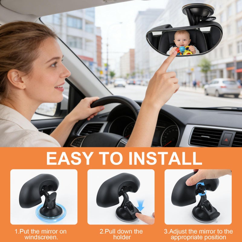 GES Rear View Mirror - 360 Degree Adjustable, Strengthen Suction Cup for Car - 5.9 x 2.2Inch - Black - Image 5