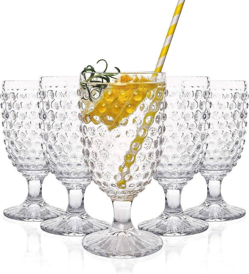EVEREST GLOBAL EVEREST GLOBAL Hobnail Drinking Glasses Goblet Water set of 6 13 oz Iced Tea Glasses Ideal for Soda Wine Milk Coke Juice and Beer Perfect for Weddings Parties Bars