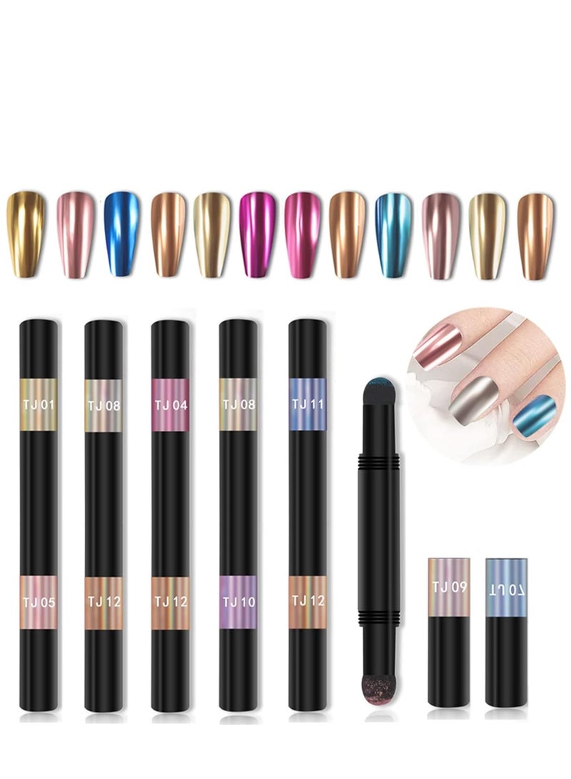 KASTWAVE Air Cushion Nail Powder Pen, 6 Pcs Long Lasting Holographic Mirror Effects Nail Manicure Cushion Magic Pen Laser Phantom Chrome Nail Powder Aurora Pearlescent Manicure 0.5g/Box - Image 1