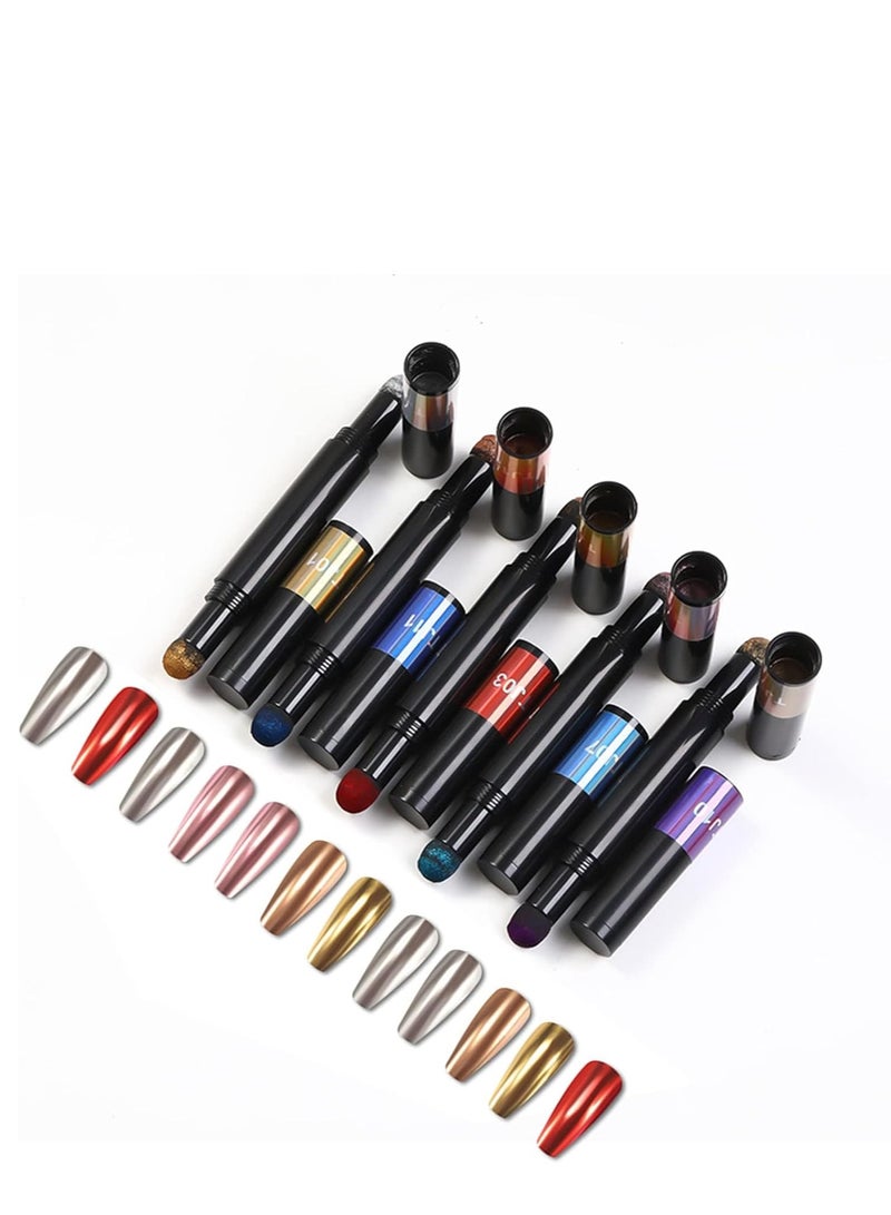 KASTWAVE Air Cushion Nail Powder Pen, 6 Pcs Long Lasting Holographic Mirror Effects Nail Manicure Cushion Magic Pen Laser Phantom Chrome Nail Powder Aurora Pearlescent Manicure 0.5g/Box - Image 5