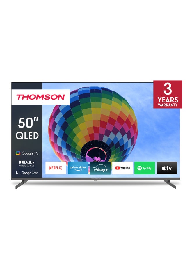 Thomson 50-Inch QLED Smart Google TV – 2025 Model with Dolby Vision & Atmos, Smart Voice Control, Google Assistant, Built-in YouTube & Netflix Apps, Side Feet Design, QLED Display Smart Television