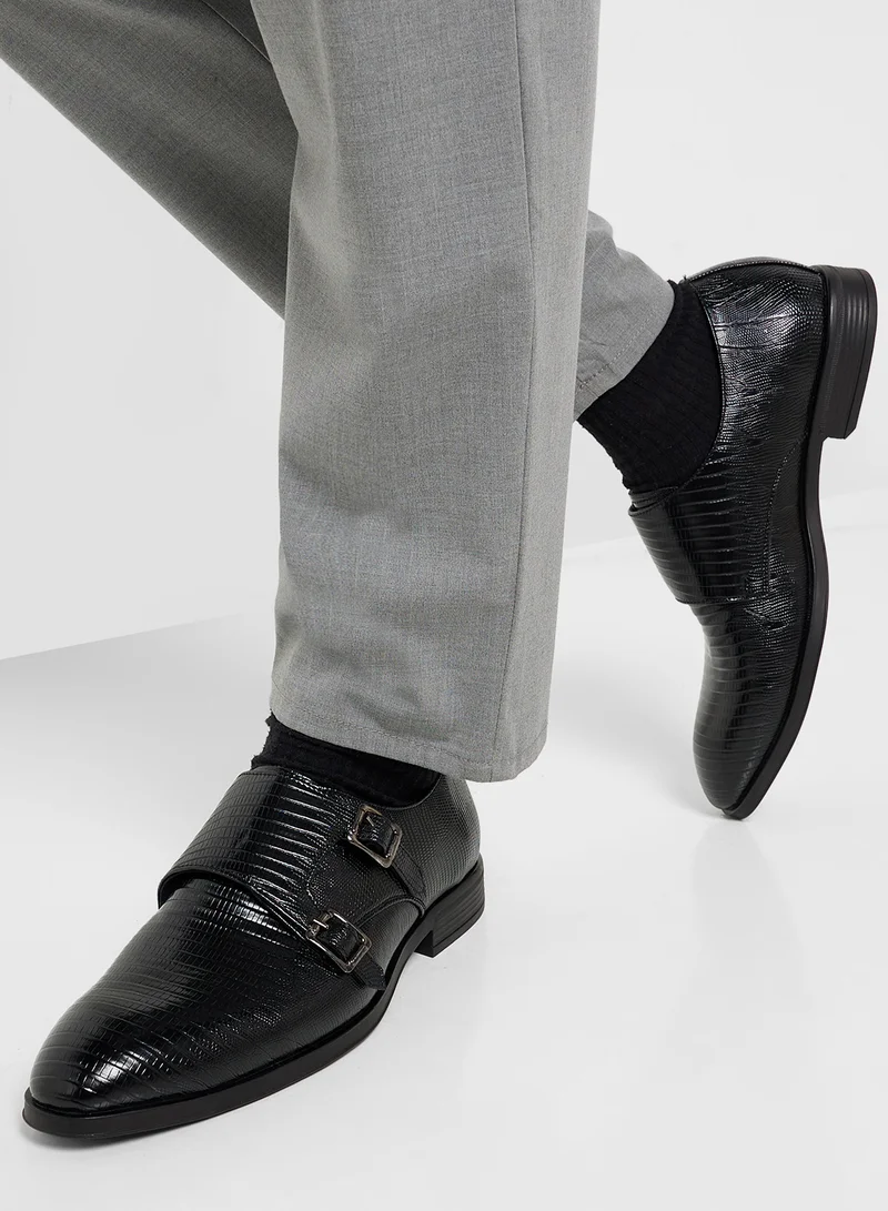 Robert Wood Snake Print Formal Monk Shoes
