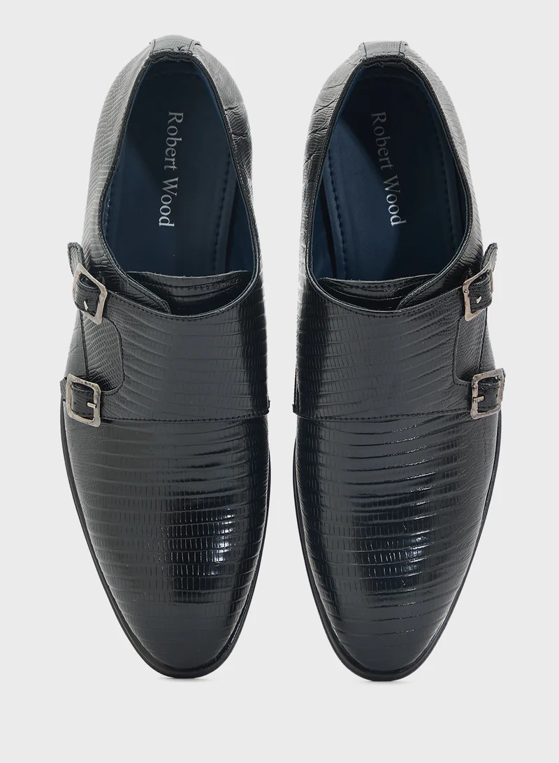 Robert Wood Snake Print Formal Monk Shoes