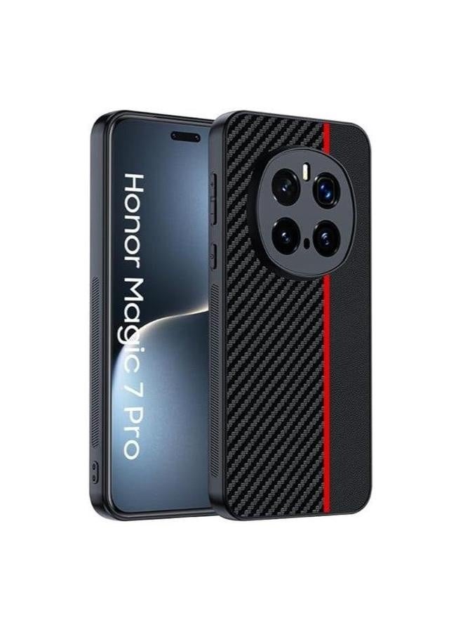 Case Compatible with Honor Magic 7 Pro Case, Carbon Fiber Texture Pattern Plain Leather Soft Bumper Lightweight Anti-Fall Shockproof Protective Cover - Image 1