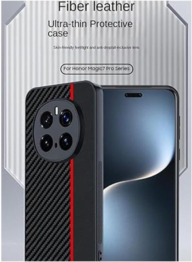 Case Compatible with Honor Magic 7 Pro Case, Carbon Fiber Texture Pattern Plain Leather Soft Bumper Lightweight Anti-Fall Shockproof Protective Cover - Image 2