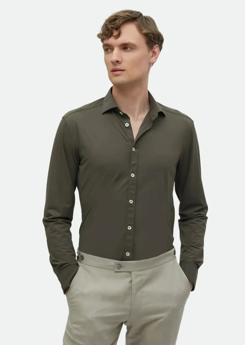 RAMSEY Khaki Plain Regular Fit Weaving Classical Shirt