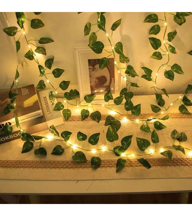 2pcs Ivy Vine With Warm Lights 2m Artificial Green Garland For Wedding Christmas Party Battery Decor - Image 1
