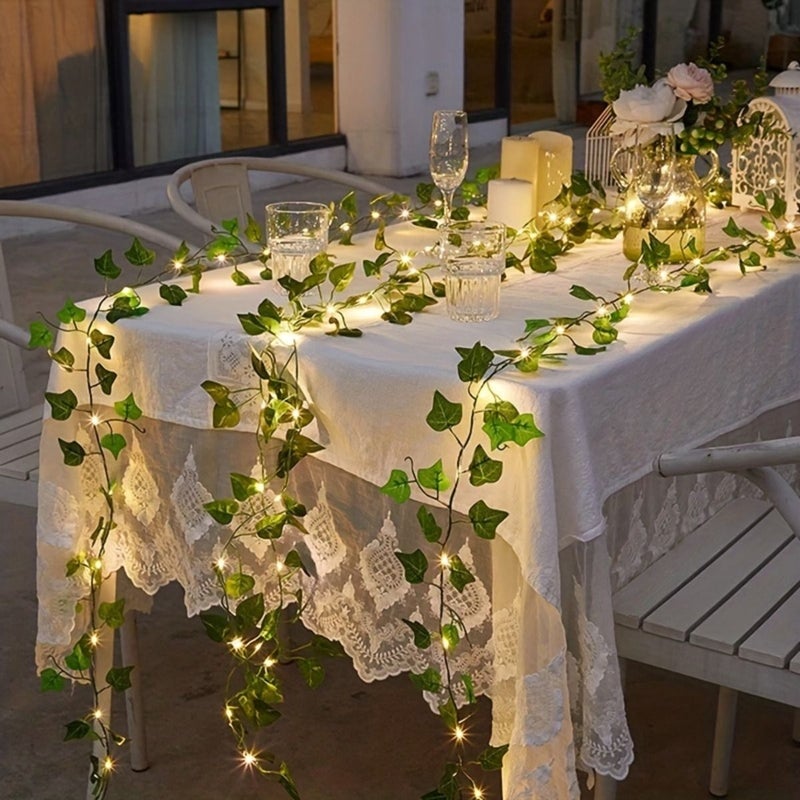 2pcs Ivy Vine With Warm Lights 2m Artificial Green Garland For Wedding Christmas Party Battery Decor - Image 2