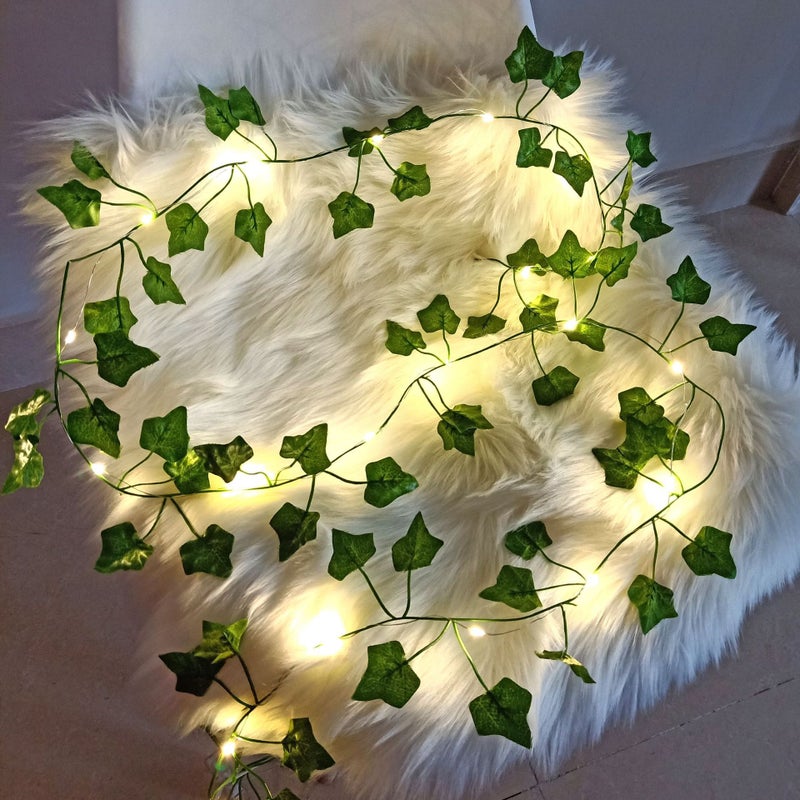 2pcs Ivy Vine With Warm Lights 2m Artificial Green Garland For Wedding Christmas Party Battery Decor - Image 3
