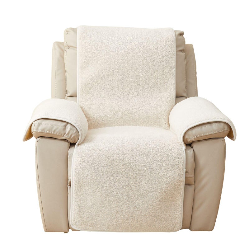Huierxun Luxury Sherpa Fleece Recliner Chair Cover Non Slip Backing Fuzzy Fluffy Reclining Couch Cover Soft Comfort Sofa Slipcover Washable Furniture Protector for Kids, Pets (Cream, 22'') - Image 1