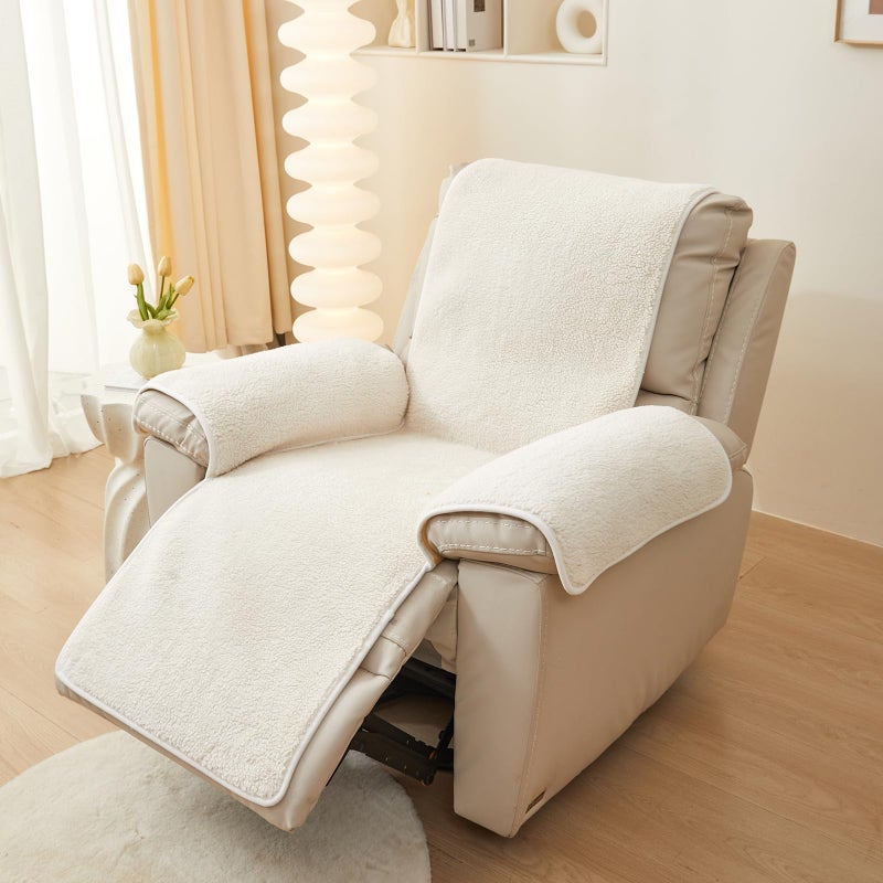 Huierxun Luxury Sherpa Fleece Recliner Chair Cover Non Slip Backing Fuzzy Fluffy Reclining Couch Cover Soft Comfort Sofa Slipcover Washable Furniture Protector for Kids, Pets (Cream, 22'') - Image 4