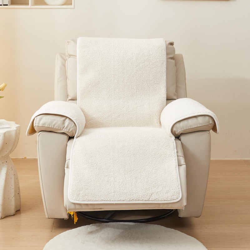 Huierxun Luxury Sherpa Fleece Recliner Chair Cover Non Slip Backing Fuzzy Fluffy Reclining Couch Cover Soft Comfort Sofa Slipcover Washable Furniture Protector for Kids, Pets (Cream, 22'') - Image 2